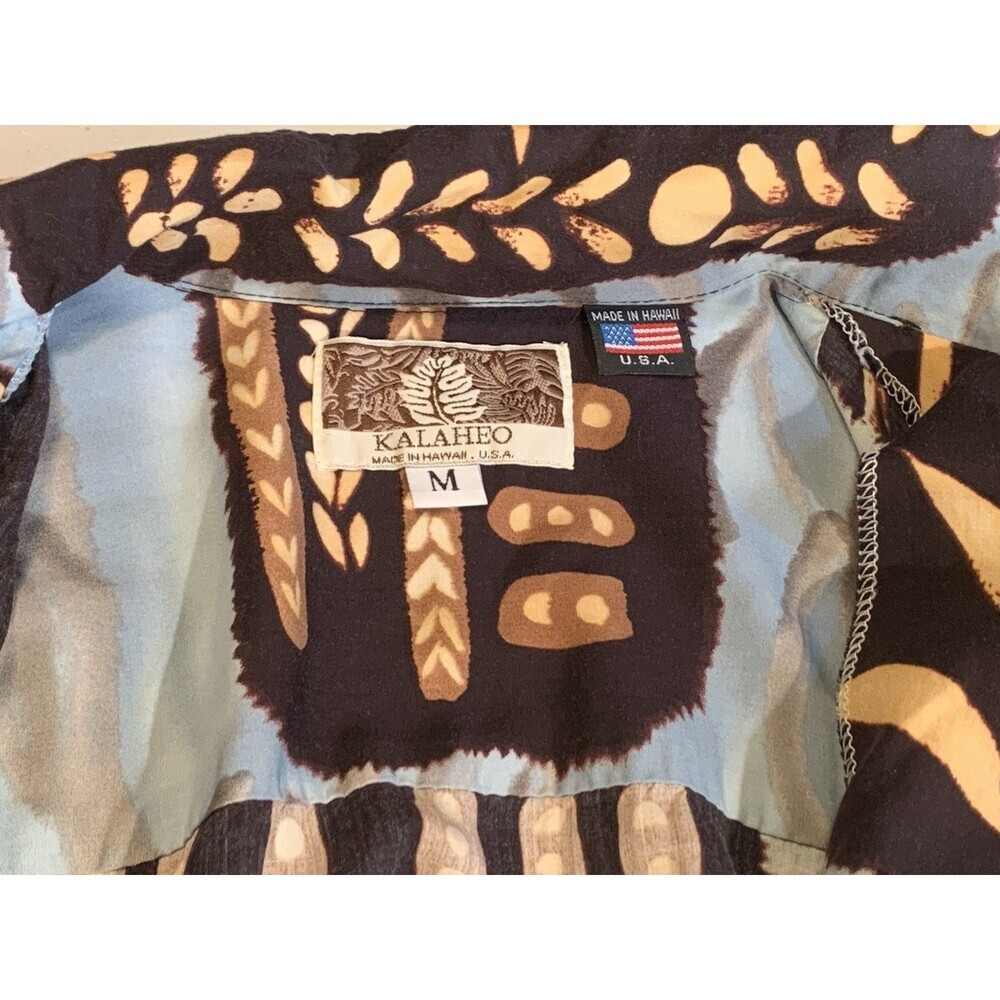 Vintage KALAHEO Hawaiian Tribal Floral Button Shirt Size M Made in Hawaii USA - Picture 3 of 15
